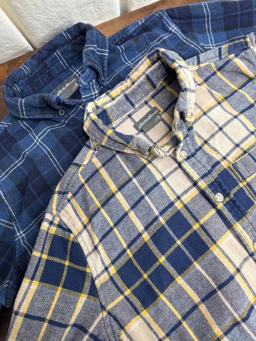 Eddie Bauer Plaid Flannel Shirt Bundle - Blues, Tan, Yellow - Men's Size Medium